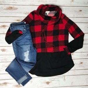 Buffalo Plaid Cowl Neck Top